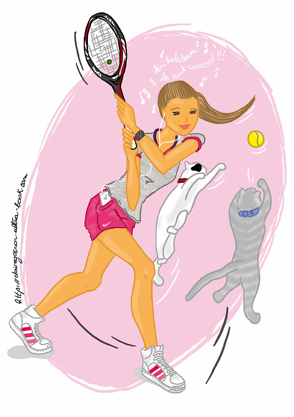 Jeune Fille Qui Fait Du Tennis Avec Ses Chats De Claire