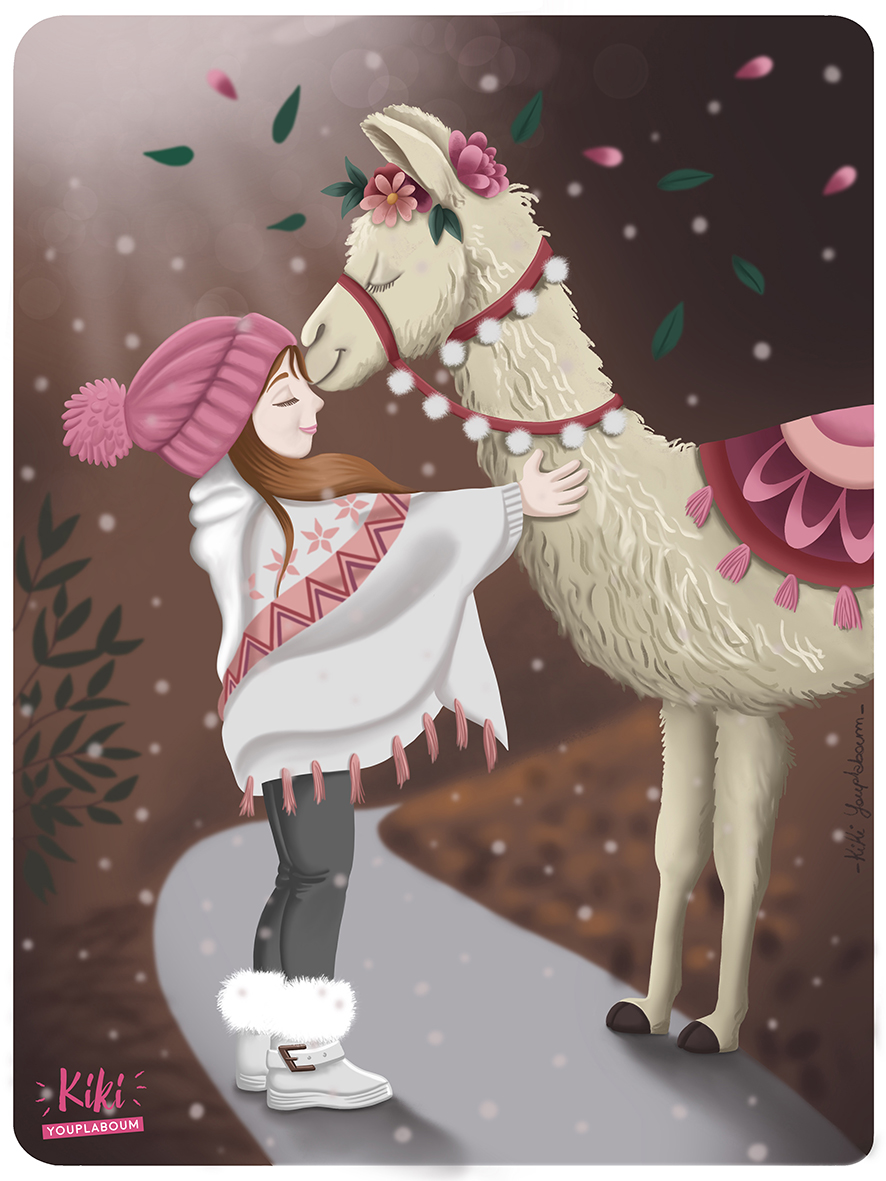 Christelle Fortrat - Illustration douce et poétique : lama et fillette
