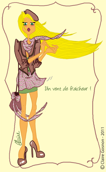 Claire Gosnon - Illustration d'une femme blonde aux cheveux long dans le vent
