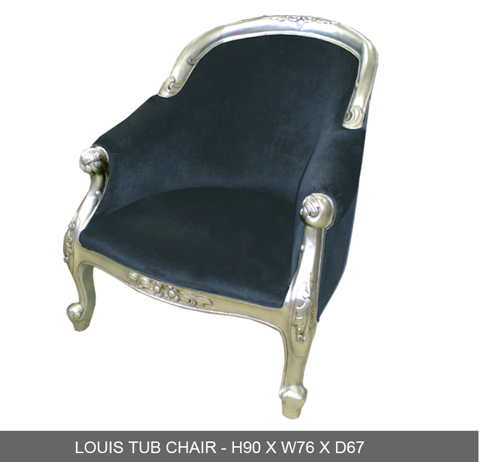 126 events - Fauteuil baroque Louis en bois argenté et velours noir