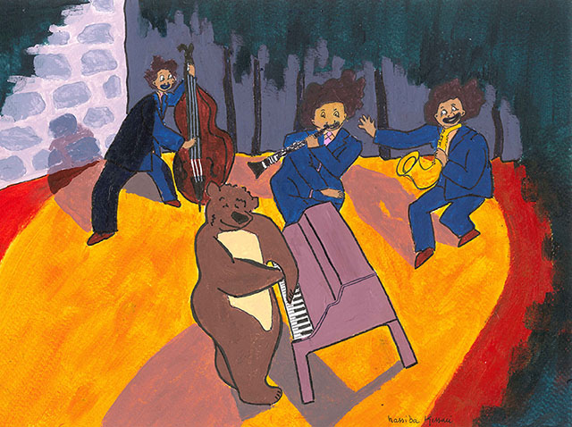 Hassiba Kessaci - illustration jeunesse édition Disney Baloo jazz acrylique