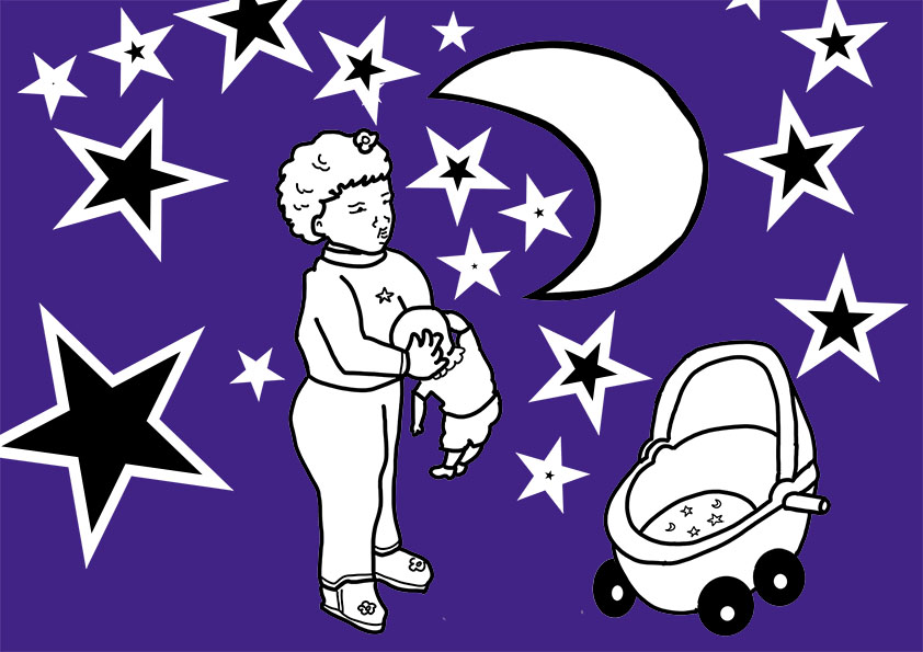 Hassiba Kessaci - berceau enfant image à colorier nuit lune étoiles